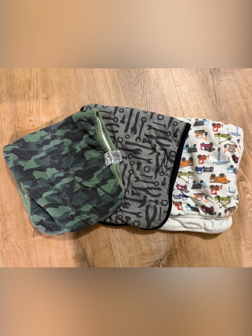 Copper Pearl Baby Burp Rag Set- Green Camo, Gray Tool & Multicolor Vehicle